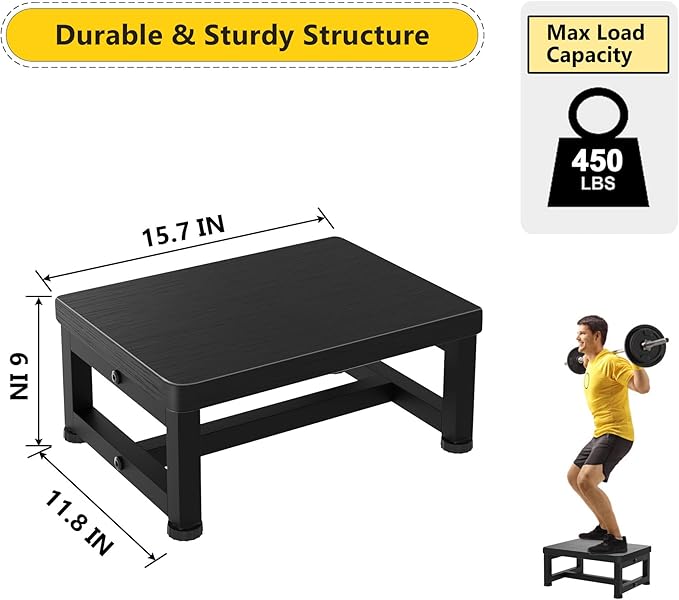 Step Stools for Adults Kids, Sturdy Wooden Stepping Stools with 450LB Capacity, Anti-Slip Bed Steps Stool for High Beds, Foot Stool One Step Stool for Kitchen Bathroom Bedroom, Black