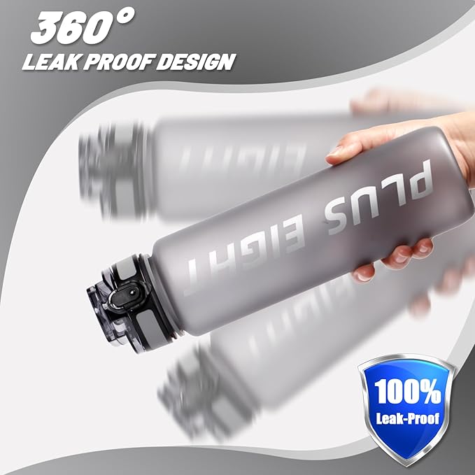 Sports Water Bottle, 32 oz Motivational Water Bottles with Time Marker to Drink, Leak-Proof Tritan BPA-Free with Carrying Strap for Women Men Gym Fitness Outdoor (Grey Matte)