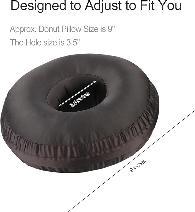 Silky Ear Piercing Pillows with Holes Removable Pillowcase Washable Donut Pillow for Ear Pain Side Sleeping Cartilage CNH Pressure Sore Tinnitus Headphones Relief Guard Protector Black