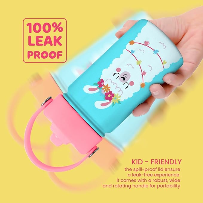 Llama Water Bottle - Kids Water Bottle with Straw Lid - 12 Oz Insulated Stainless Steel Water Bottles for Toddlers Kid Girls - Travel Cup for School Sports