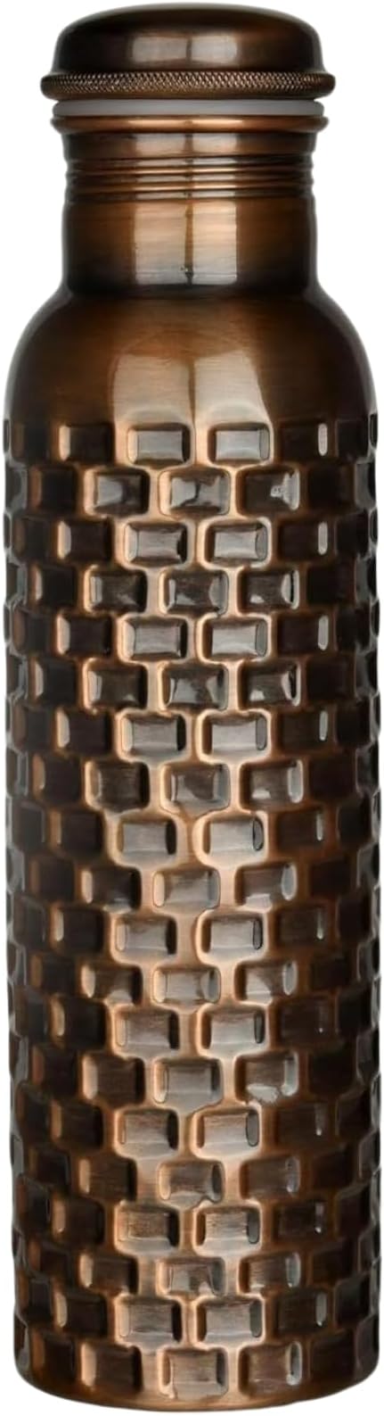 Pure Copper Metal Water Bottle - Indian Handmade Ayurveda Healing Benefit Water Bottle for Drinking, Travel, Hiking, Gym, Office, Outdoor - Antique Finish - 950 ML