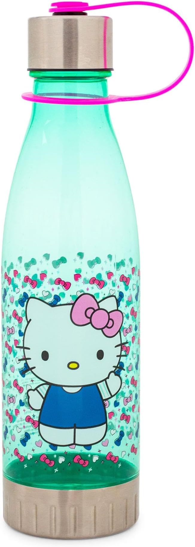 Sanrio Hello Kitty Hearts and Bows Plastic Water Bottle With Leak-Resistant Lid | Large Plastic Sports Jug | Holds 20 Ounces