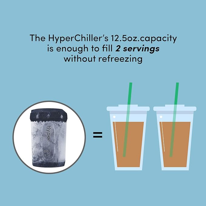 HyperChiller HC2CB Patented Iced Coffee/Beverage Cooler, NEW, IMPROVED,STRONGER AND MORE DURABLE! Ready in One Minute, Reusable for Iced Tea, Wine, Spirits, Alcohol, Juice, 12.5 Oz, Charcoal Black