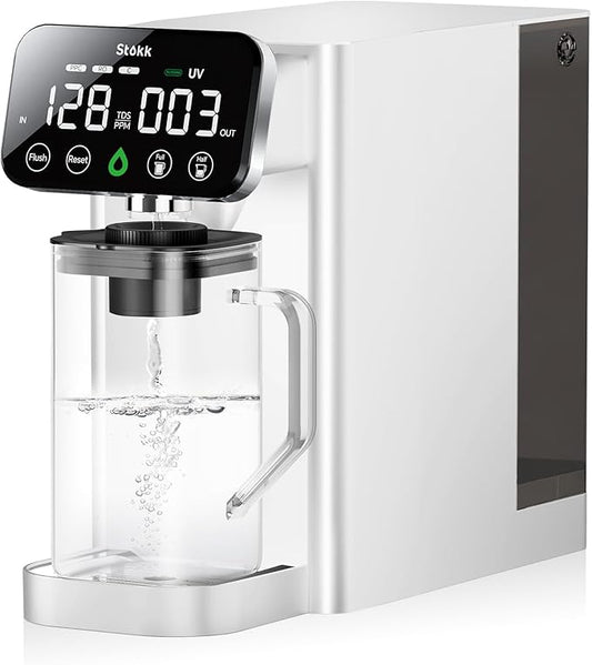 Stokk T1 Lite UV Reverse Osmosis Water Filter Countertop, Reverse Osmosis System with Carafe Alkaline Boost, 6-Stage RO Water Filtration System, NSF/ANSI 58&372, Reduce TDS PFAS Water Purifier (White)