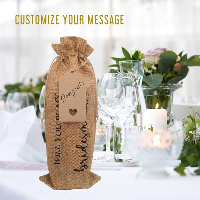 Will You Be My Bridesmaid Wine Bags Set of 3 W/Gift Tags, Bridesmaid Gifts from Bride, Cute Bridesmaid Proposal Gift (3)