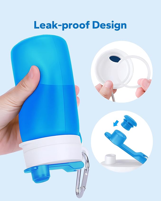 Collapsible Water Bottle, Foldable Water Bottle for Travel & Collapsable Water Bottle with Clip for Backpack, Portable Silicone Water Bottle, Collapse Water Bottle for Travel (20oz, Blue)