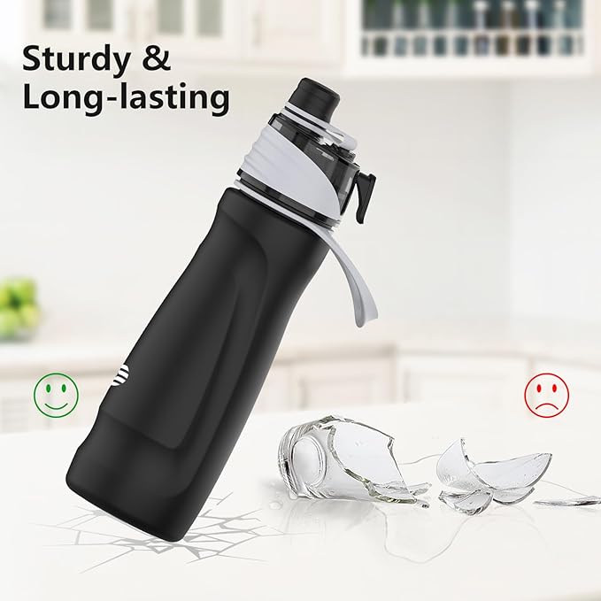 Misting Water Bottle, 24oz Insulated Water Bottle, 2-in-1 Mist & Sip Stainless Steel Water Bottles, Thermo for Hot Drinks/Cold Drinks, Sports Water Bottle for Hiking, Running, Gym, Iron Black