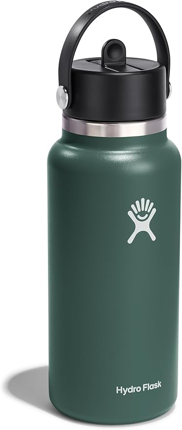 HYDRO FLASK Wide Mouth vacuum insulated stainless steel water bottle with leakproof closeable straw lid for cold water drinks, sports, travel, car and school