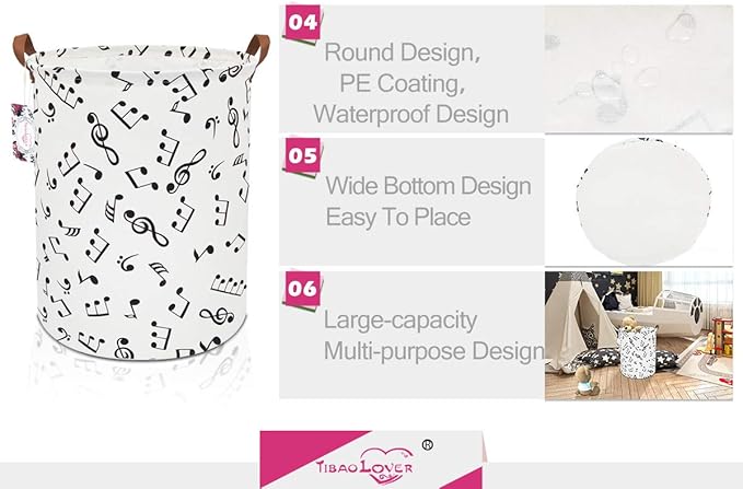 Kids Laundry Basket Kids Hamper Baby Laundry Hamper Toy Storage Bin for Boys Room Decor Nursery Hamper Gift Baskets for Bedroom Bathroom(Musical Note)