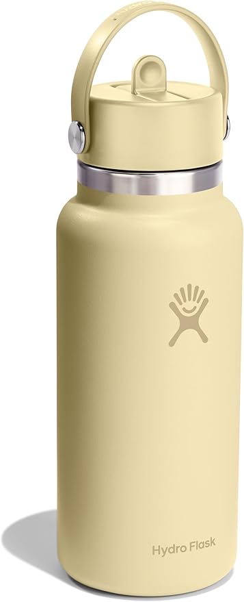 HYDRO FLASK Wide Mouth vacuum insulated stainless steel water bottle with leakproof closeable straw lid for cold water drinks, sports, travel, car and school