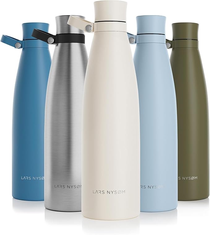 LARS NYSØM Stainless Steel Insulated Water Bottle 25oz 34oz | BPA-free Insulated Thermo Flask for Hot and Cold Beverages | Leakproof Drinking Bottle (Buttercream, 34oz)