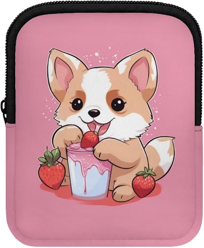 Corgi Water Bottle Pouch Strawberry Tumbler Pouch Bag with Strap Cup Pouch for Stanley Quencher Adventure 30oz/40oz Tumbler Accessories for Phone Earphone Card