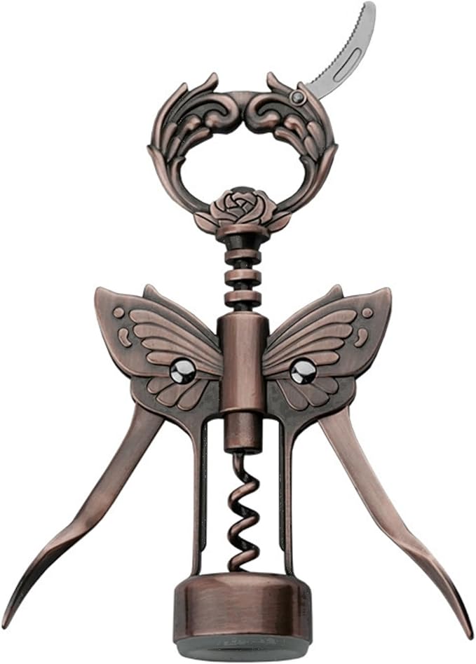 Wine Opener, 3 in 1 Zinc Alloy Premium Wing Corkscrew Wine Bottle Opener with Multifunctional Bottles Opener and Serrated Foil Cutter for Wine and Beer (Bronze)