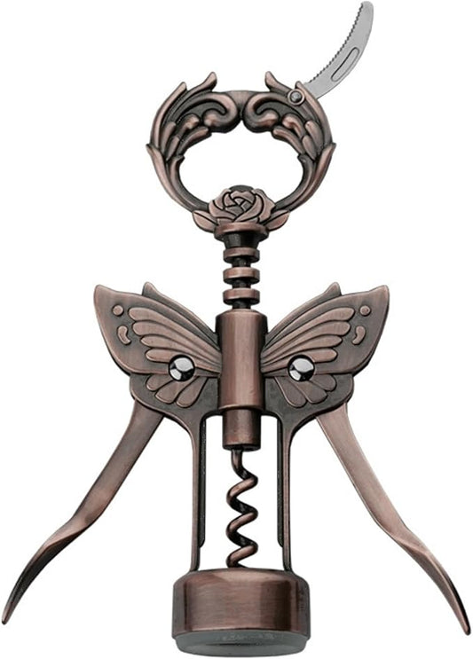 Wine Opener, 3 in 1 Zinc Alloy Premium Wing Corkscrew Wine Bottle Opener with Multifunctional Bottles Opener and Serrated Foil Cutter for Wine and Beer (Bronze)