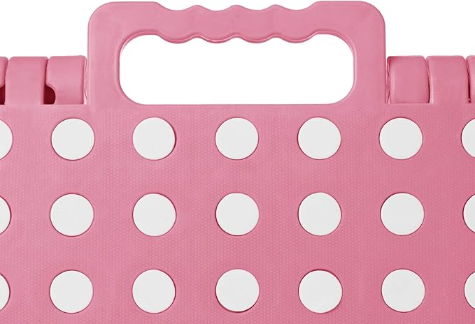 Casafield 9" Folding Step Stool with Handle, Pink - Portable Collapsible Small Plastic Foot Stool for Kids and Adults - Use in The Kitchen, Bathroom and Bedroom