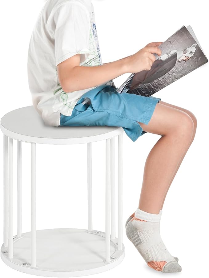 HDANI Wooden Stool Set of 2 for Kids,Adults,300lbs Load Capacity Garden Round Wood Stool,Non-Slip Small Step Stool for Plant Stand,Kitchen,Bathroom and Bedroom,White