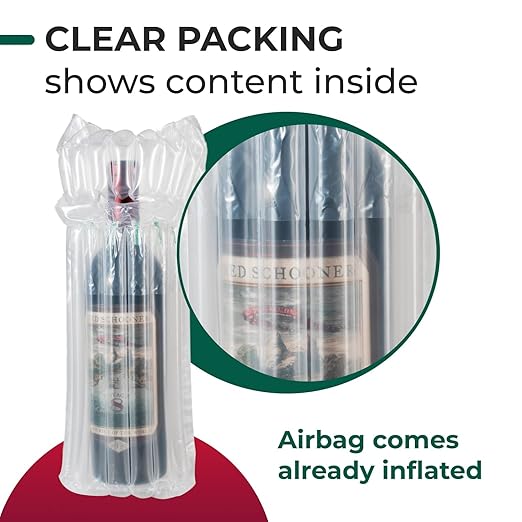 IDL Packaging Inflated Wine Bags for Travel, Pack of 1 - Reusable Air Column Bags for up to 750 ml Bottles - Wine Bottle Protector for Packing, Travel and Shipping - Glass Cushioning