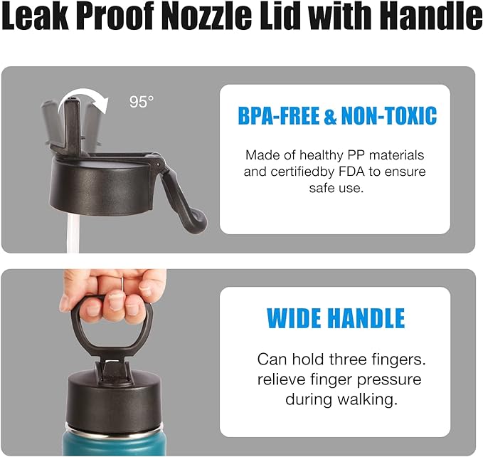 Volhoply 24 Ounce Insulated Water Bottle With Straw Lid,Stainless Steel Wide Mouth Sport Bottles With Handle,Double Wall Vacuum Thermos keep Cold,Reusable Travel Thermal Cups For Holder(Dark Night,1)