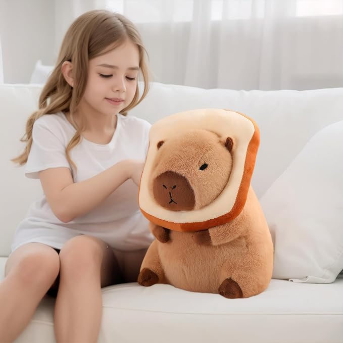 Cute Capybara Plush Kawaii Soft Capybara Plush Doll Pillow with Bread Capybara Stuffed Aniamls Toys for Girls Kids Adults Birthdays Valentines Gift 12 inch
