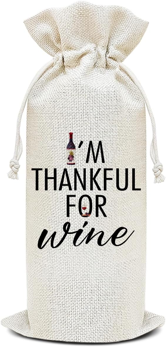 Wine Canvas Bag, Thanksgiving Wine Gift Bag, Thanksgiving Gifts for Friend Bestie Wife Autumn Harvest Party Wine Bags for Wine Bottles, Wine Gifts With Drawstring Holiday Fall Party Decoration -WB38