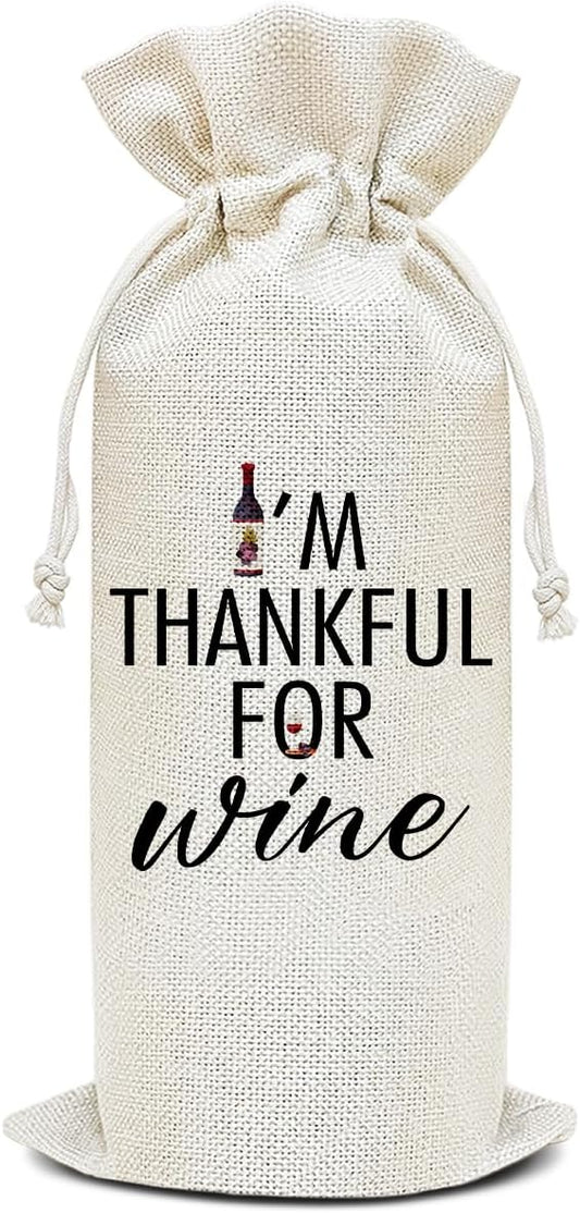Wine Canvas Bag, Thanksgiving Wine Gift Bag, Thanksgiving Gifts for Friend Bestie Wife Autumn Harvest Party Wine Bags for Wine Bottles, Wine Gifts With Drawstring Holiday Fall Party Decoration -WB38