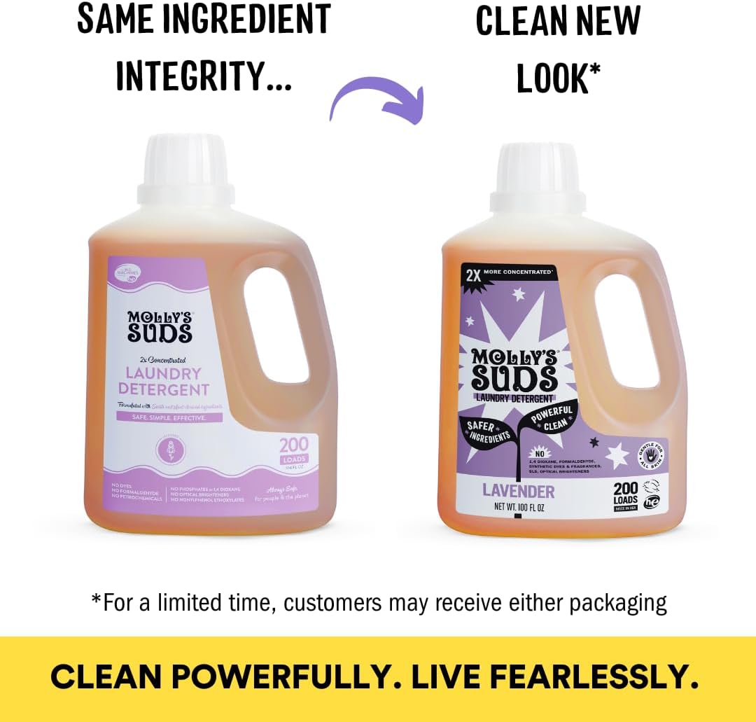 Molly's Suds Liquid Laundry Detergent | Clean Laundry Detergent Soap for Sensitive Skin | 2x Concentrated, High Efficiency (HE) (Lavender - 200 Loads)