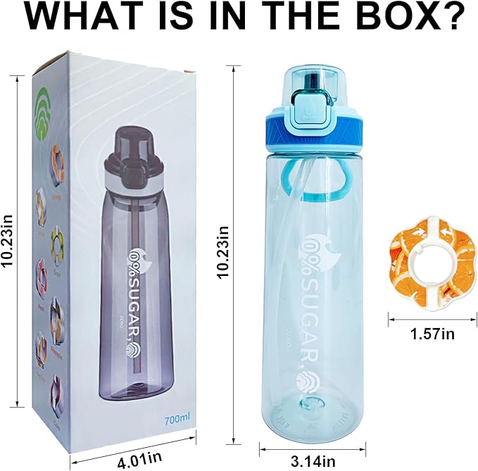 Newly Upgraded Air Water Bottle,700ML Air Water Bottle with Flavor Pods, Leak Proof Scented Water Bottle with Large Portable Handle, 0 Suger No BPA for Gym, Outdoors, Schools (Blue Straight Mouth)