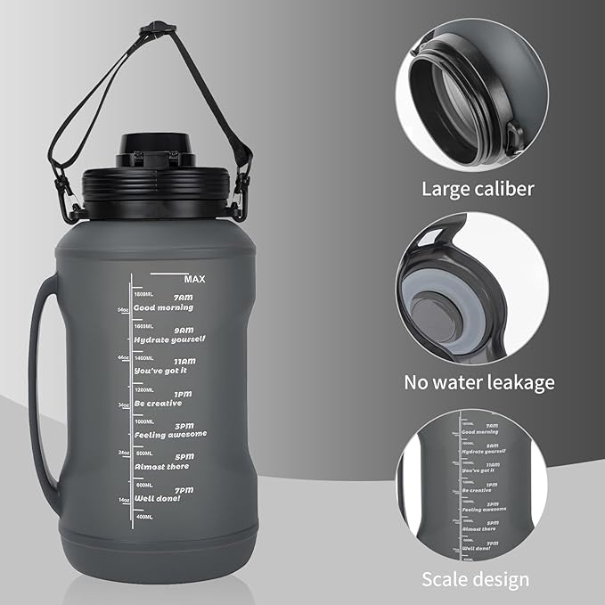 Collapsible 64oz Water Bottle with Handle & Straw - Spill-Proof Foldable Silicone Bottle for Men/Women (Black, 2L)