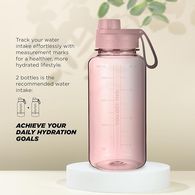 IRON °FLASK Clear Tritan Trekker Water Bottle with Chug Lid - Leak Proof & Lightweight for Gym, Hiking, Sports - Dishwasher Safe, BPA Free Plastic - Pink Marshmallow, 32 Oz