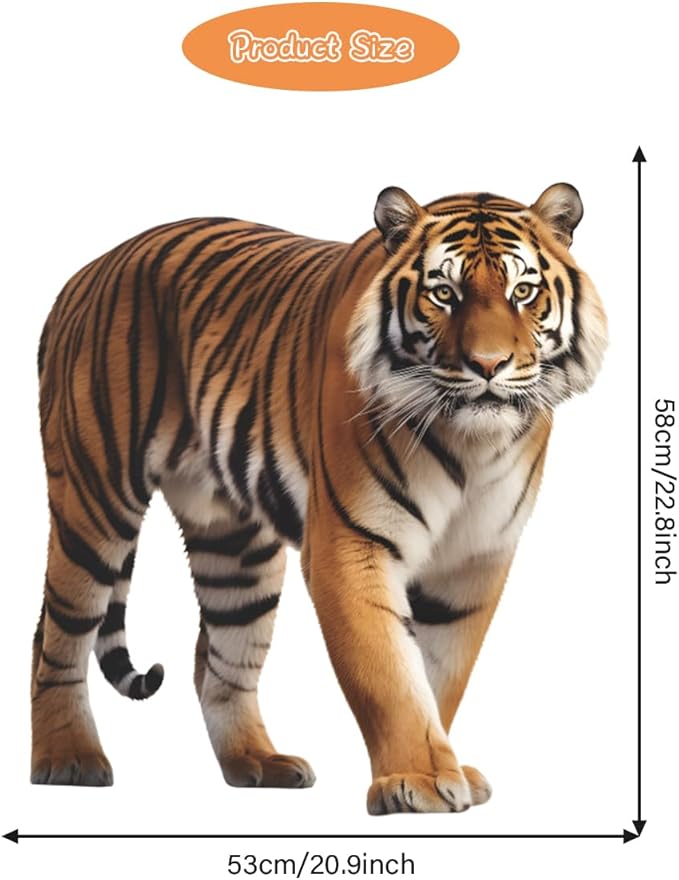 3D Lifelike Tiger Wall Decal Removable Tiger Animal Wall Stickers Peel and Stick Removable Animal Wall Art Sticker for Living Room Kids Bedroom Classroom Nursery Decor