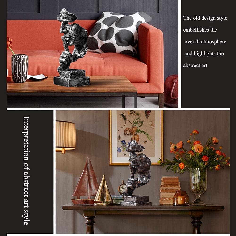 Silence is a Golden Statue Modern Mens Creative Office Home Room Decorations Sculpture Friends Bookshelf Decorative 4.7 x 4.3 x 13.18in(Silver) Modern Home Décor