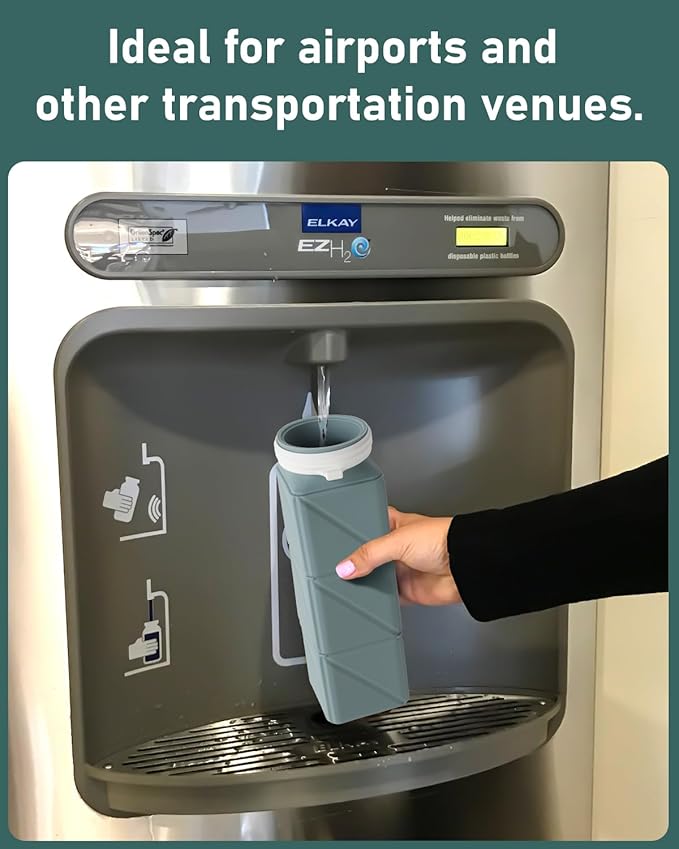 Opard Collapsible Water Bottles 21 Oz - BPA Free, Leak Proof, Foldable Silicone Collapse Water Bottle with Straw, Easy to Compact and Expandable, Travel Essentials Accessories (Blue)