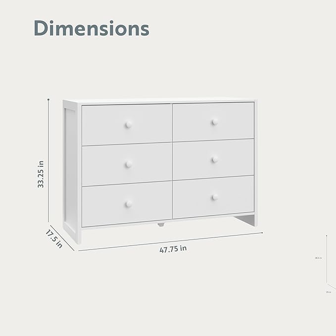 Storkcraft Calabasas 6 Drawer Dresser (White) - GREENGUARD Gold Certified, 6 Drawer Dresser with Interlocking Drawer System, Dresser Drawer Organizer for Kids' Bedroom