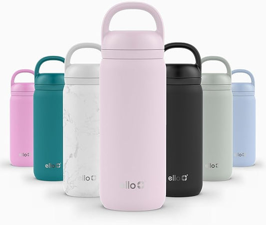 Ello Cooper Twist 18oz Kids Stainless Steel Water Bottle with Chug Lid | Leak Proof Double Wall Vacuum Insulated | Fits Car Cupholder | Built in Carry Loop | Dishwasher Safe | Cashmere Pink