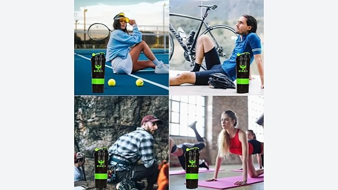 Gym Protein Shaker, 3-in-1, 500ml/16.9oz, BPA-Free, Metal Mixer. (GREEN), JT4101