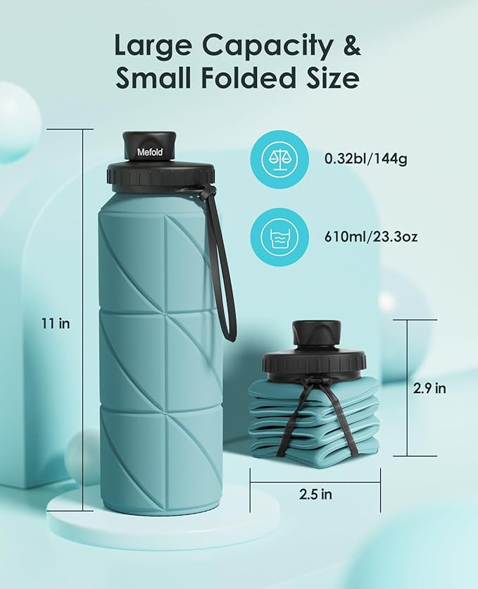 Collapsible Water Bottles,Leakproof BPA Free Silicone Foldable Portable Water Bottle 690ml(23oz),Lightweight Reusable Water bottle for Travel Cycling Gym Camping Sports Outdoor, Green