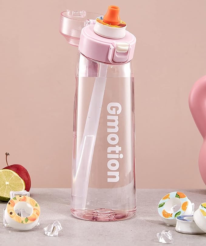 Water Bottle with Flavor Pods 21.9 Oz/650ml Fruit Fragrance Water Bottle Recyclable Sports Air Water Cup Scented Pods for Outdoor (Pink 650ML)