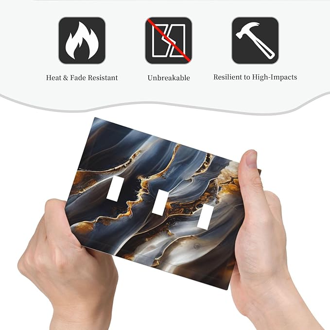 Gradient Abstract Ripple Blue Gold Marble Printed 3 Gang Light Switch Covers Triple Toggle Wall Plate Decorative Switchplate Electrical Faceplate for Kitchen Bathroom Bedroom Decor