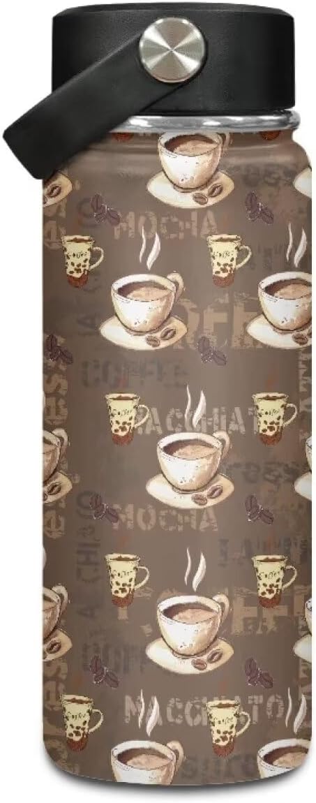 Coffee Insulated Water Bottle 20 oz Stainless Steel Water Bottles for Travelling, Camping, Cycling Water Bottle Vacuum Insulated Cup Reusable Water Bottle