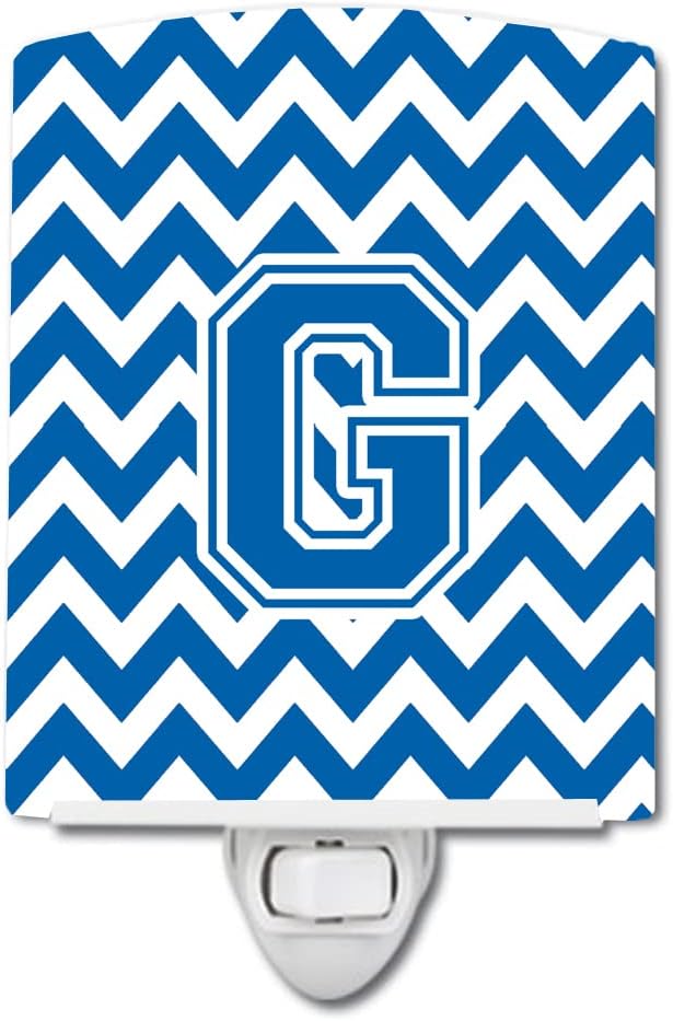 Caroline's Treasures CJ1056-GCNL Letter G Chevron Blue and White Ceramic Night Light Compact, UL-Certified, Ideal for Bedroom, Bathroom, Nursery, Hallway, Kitchen, 6x4x3, Multicolor