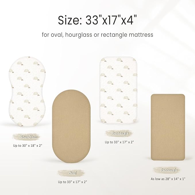 Muslin Bassinet Sheets Baby: Cotton Bassinet Sheets Fitted for Boys and Girls - Bassinet Sheets for Oval Rectangle or Hourglass Mattress(Khaki Rainbow)