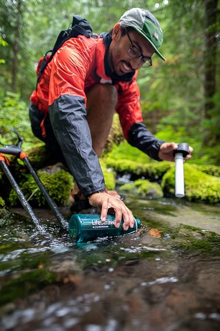 LifeStraw Go Water Filter Bottle with 2-Stage Integrated Filter Straw for Hiking, Backpacking, and Travel, Teal, 22, Model:LSG201DT08