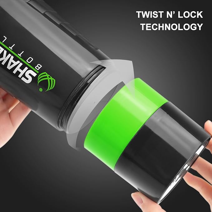 Protein Shaker Bottle,16 oz Shake Cup for Protein Powder with Storage,Sports Water Bottle,Non Slip 3 Layer Twist Off 3oz Cups with Pill Tray Leak Proof Shake Bottles for Protein Mixes