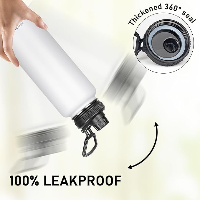 Insulated Water Bottle with Straw&3 Lids 40oz Stainless Steel Water Bottles Sports Metal Water Bottle Double Walled Vacuum Insulated Bottles Thermos Leak-Proof Travel Thermal (White)