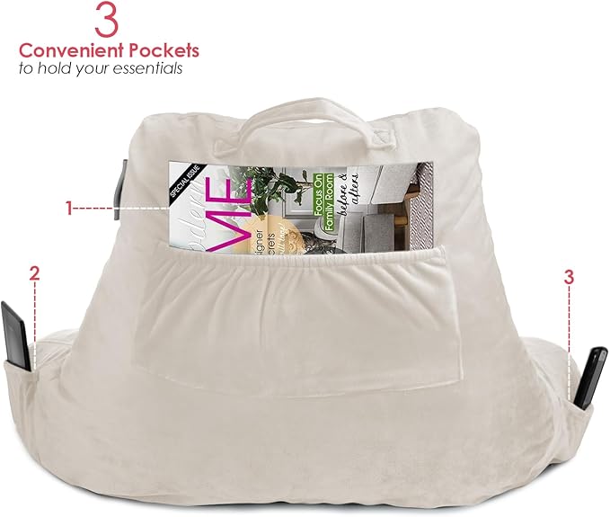 Nestl Reading Pillow for Kids, Small Bed Pillow, Back Pillow for Sitting in Bed, Memory Foam Chair Pillow, Reading & Bed Rest Pillows, Linen Back Pillow for Bed, Arm Pillow with Pockets