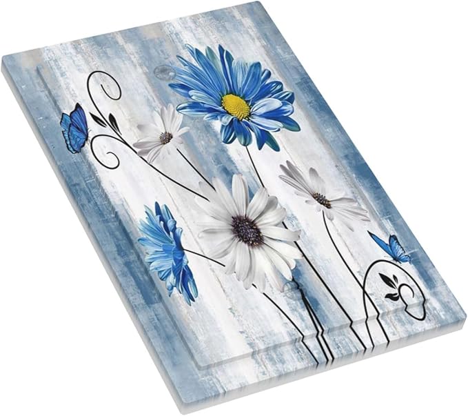 Rustic Teal Blue Daisy Floral Farmhouse 1 Gang Light Switch Covers No Device Wall Plate Decorative Blank Switchplate Electrical Faceplate for Country Bathroom Bedroom Decor