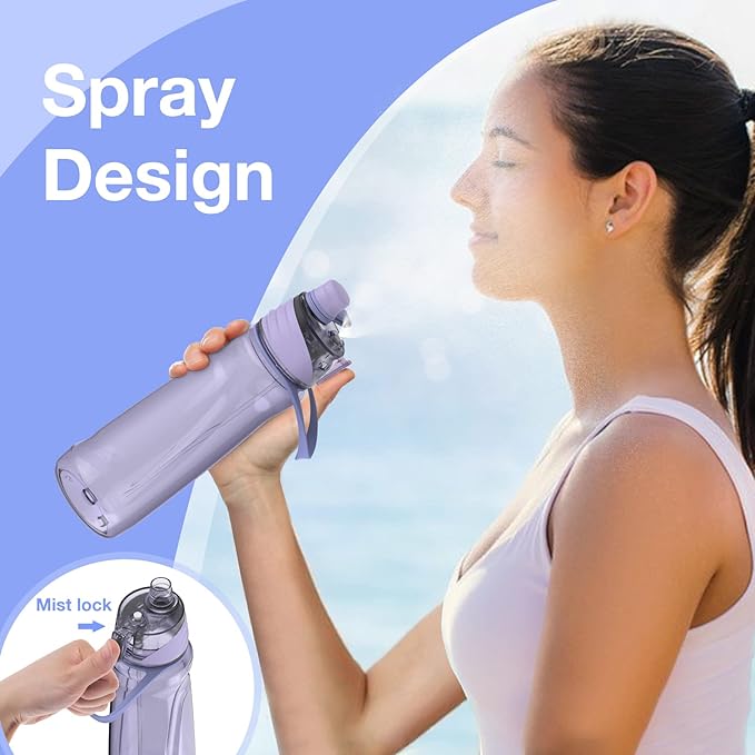 FEIJIAN Mist Water Bottle,32oz Sports Water Bottle with 2-IN-1 Mist & Sip Function, BPA-Free Plastic Water Bottles, Misting Water Bottle, Leakproof & Lightweight, Ideal for Fitness and Outdoor, Purple