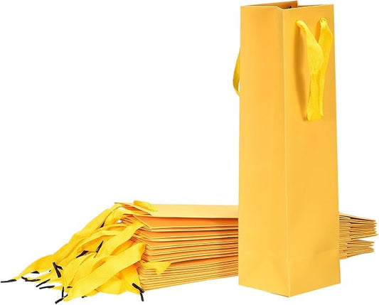 uxcell Wine Bags, 24pcs Yellow 4 x 4 x 14 In Wine Gift Bags with Handles Paper Wine Tote Bag for Wedding Birthday Christmas Party Supplies