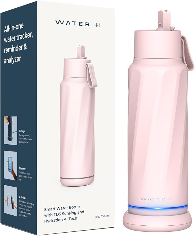 Vita Insulated Smart Water Bottle, Intake Tracker, Water Safety Analyzer, LED Reminder, BPA Free, 18 oz Double Wall Vacuum Stainless Steel Thermos (Flip Lid + Straw), Ideal Gift for Dad