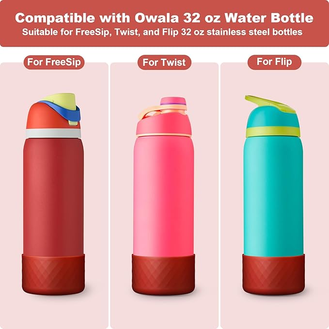 2PCS Silicone Water Bottle Boot for Owala 24oz 32oz 40oz, Anti-Slip Protective Sleeve Bottom Bumper Protector for FreeSip, Twist, and Flip Stainless Steel Water Bottles
